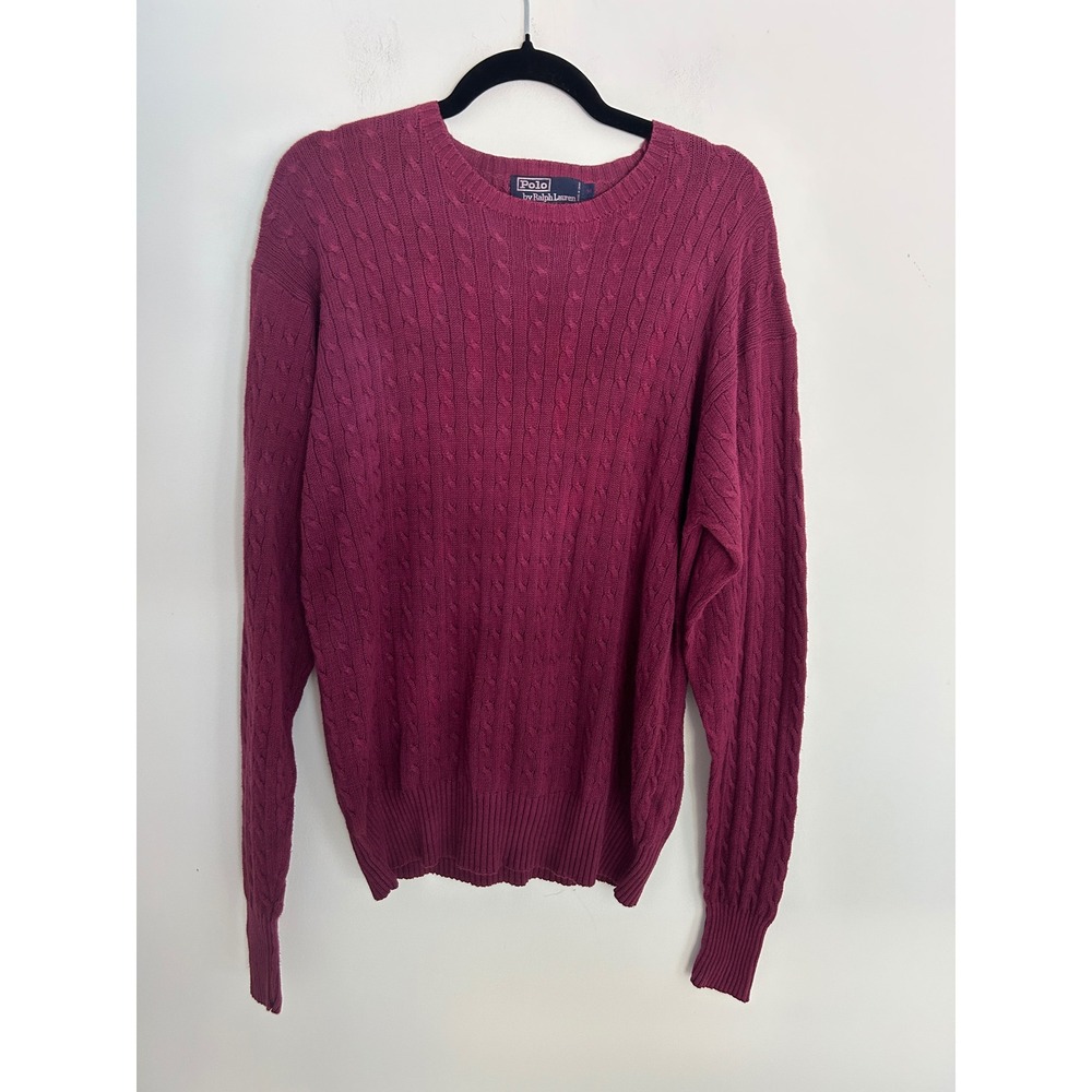 Polo Ralph‎ Lauren Magenta Cable Knit Sweater Cotton Silk Blend Crewneck Pink M